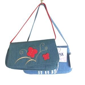 NWT 2 Bundle Y2K Q&A Denim Handbags Embroidered Patchwork